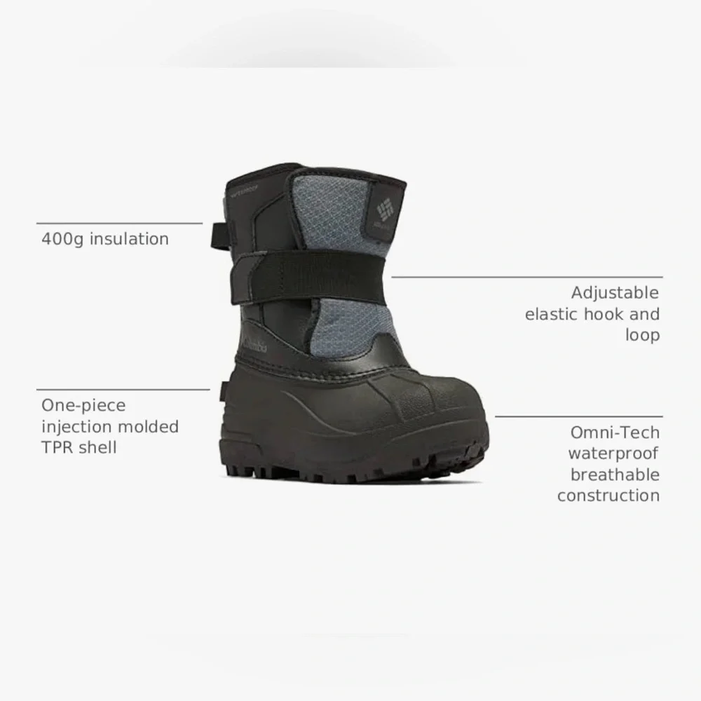 Columbia Omni-Tech Bugaboot Celsius Black Gray Winter Unisex Snow Boot Toddler 4